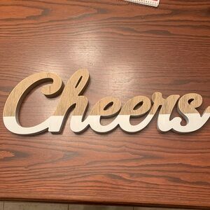 Wooden Cheers Sign - White and Brown